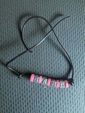 Handmade Black Leather BABE Pink Spacer Bead Cord Bracelet